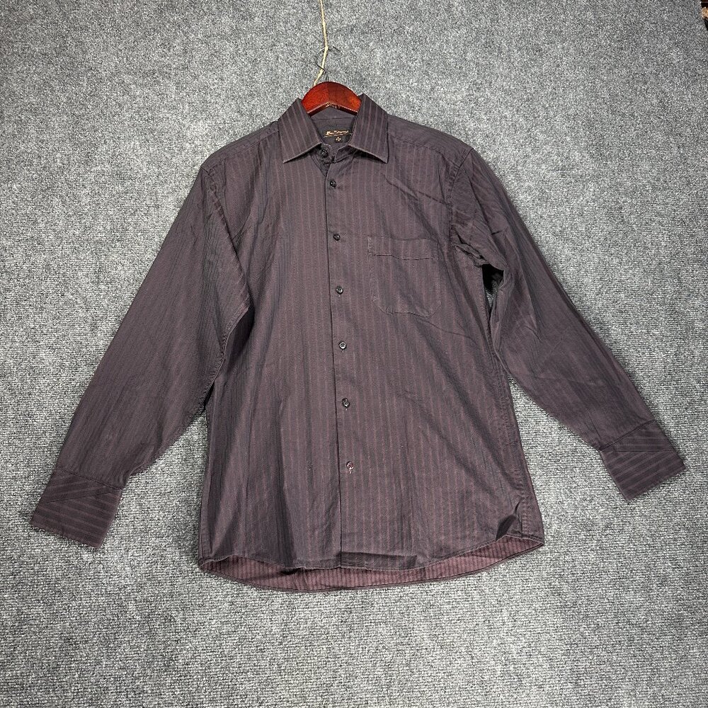 Ben Sherman Shirt Mens 15  Medium Button Up Purple Stripe Cotton Pocket